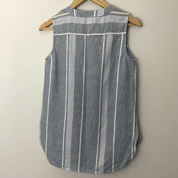 Ellen Tracy 100% Linen Sleeveless Top Womens S Blue White Stripe Button Up - Picture 6 of 10